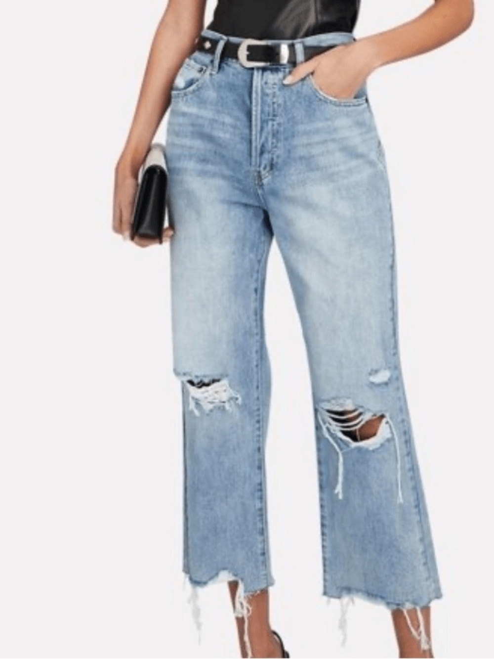 Pistola High-Rise distressed button-up Cropped Denim Cassie Straight